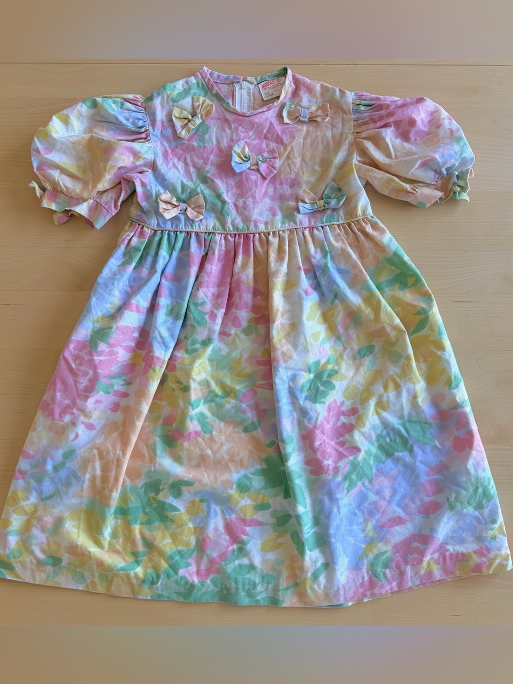 Vintage Pastel Watercolor Bow-Accent 6T Kids Dress